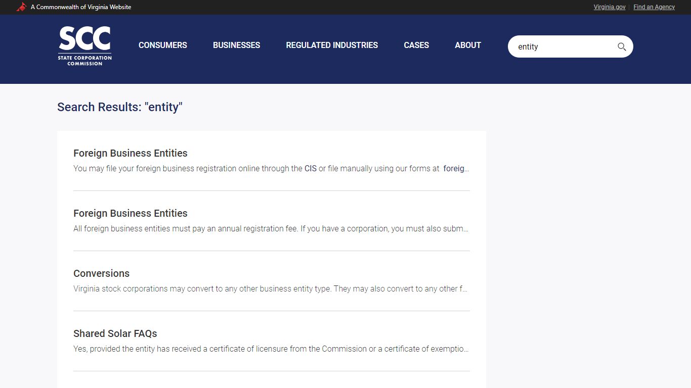 Virginia SCC - Search - State Corporation Commission